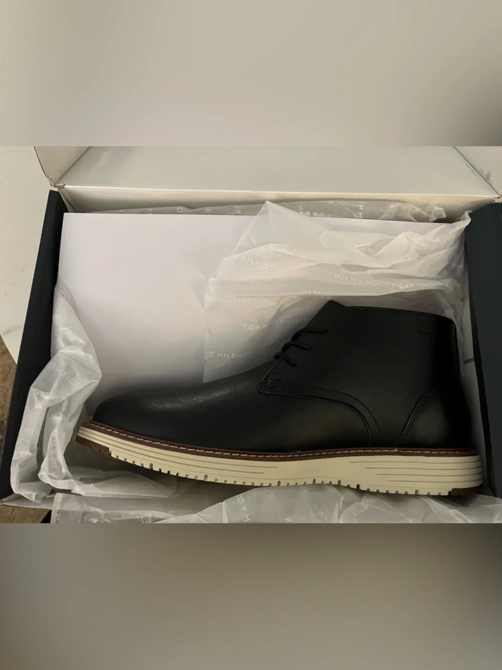 Tommy Hilfiger Black Leather Chukka Boots with Contrast Sole